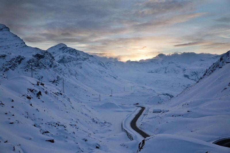 Snow-covered Mountain Pass — White, Serene