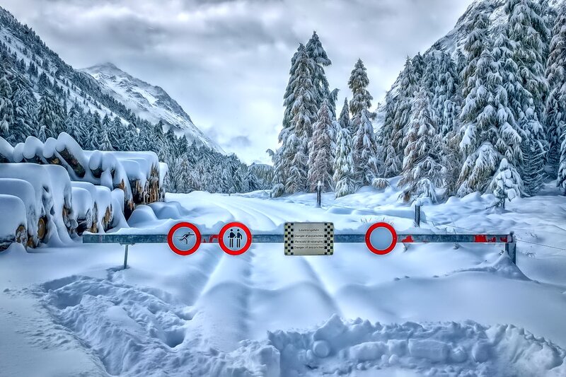 Snow-covered Mountain Pass — White