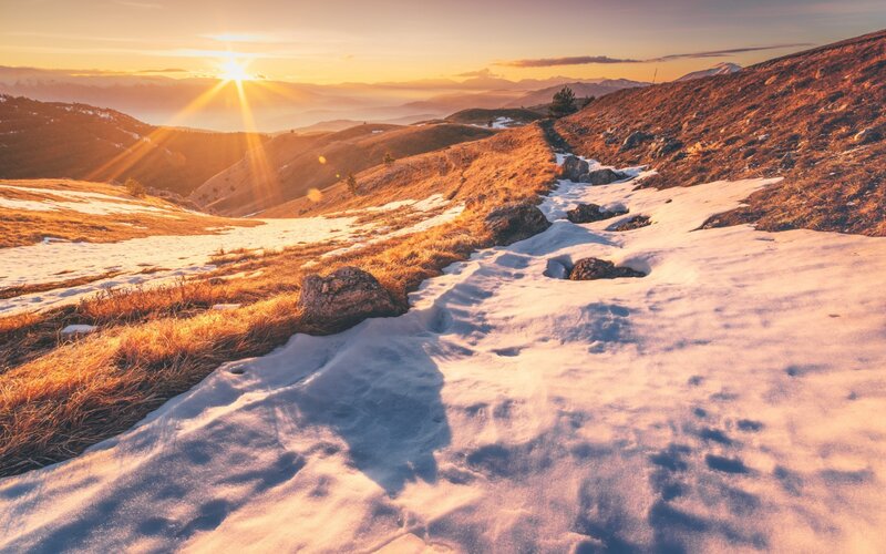 Snow-covered Mountain Path — Orange