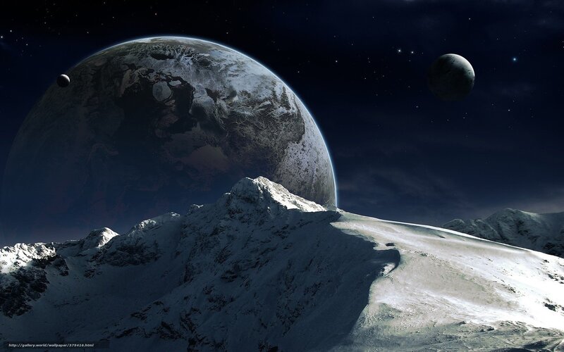 Snow-covered Mountain Peak — Black, Dramatic, Night, Digital Art