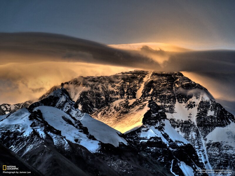 Snow-covered Mountain Peak — Black, Dramatic