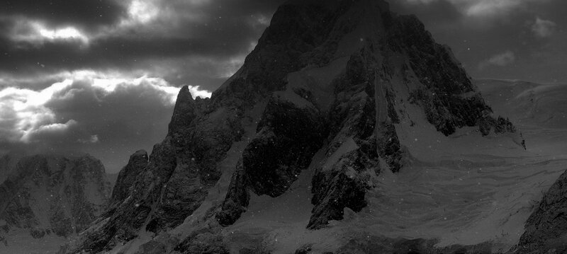 Snow-covered Mountain Peak — Black, Dramatic, Winter, Photograph, Clouds