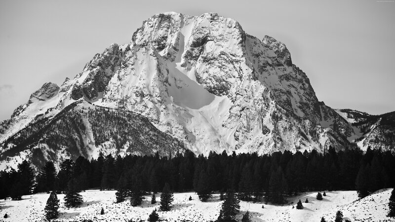 Snow-covered Mountain Peak — Black, Dramatic, Winter, Photograph, Forest