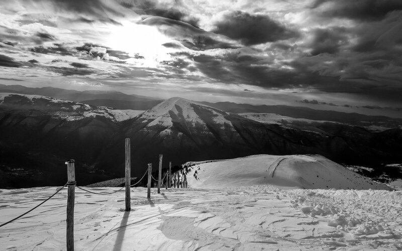 Snow-covered Mountain Peak — Black, Dramatic, Winter