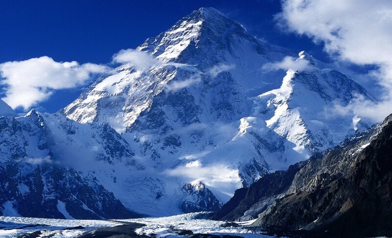 Snow-covered Mountain Peak — Blue, Dramatic, Afternoon, Photograph, Clouds, Glacier
