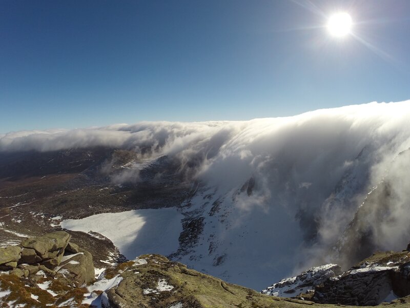 Snow-covered Mountain Peak — Blue, Dramatic, Afternoon, Photograph, Clouds, Sun