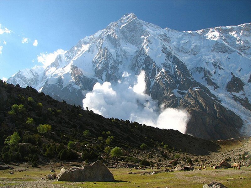 Snow-covered Mountain Peak — Blue, Dramatic, Afternoon, Photograph, Clouds, Valley