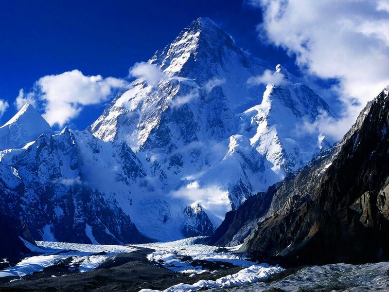 Snow-covered Mountain Peak — Blue, Dramatic, Afternoon, Photograph, Glacier