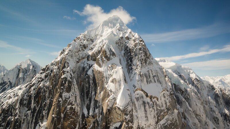 Snow-covered Mountain Peak — Blue, Dramatic, Afternoon, Photograph, Mountains