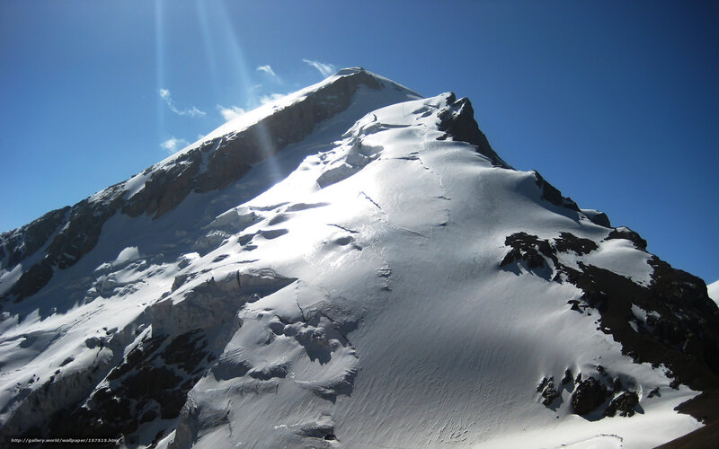 Snow-covered Mountain Peak — Blue, Dramatic, Afternoon, Photograph, Sky