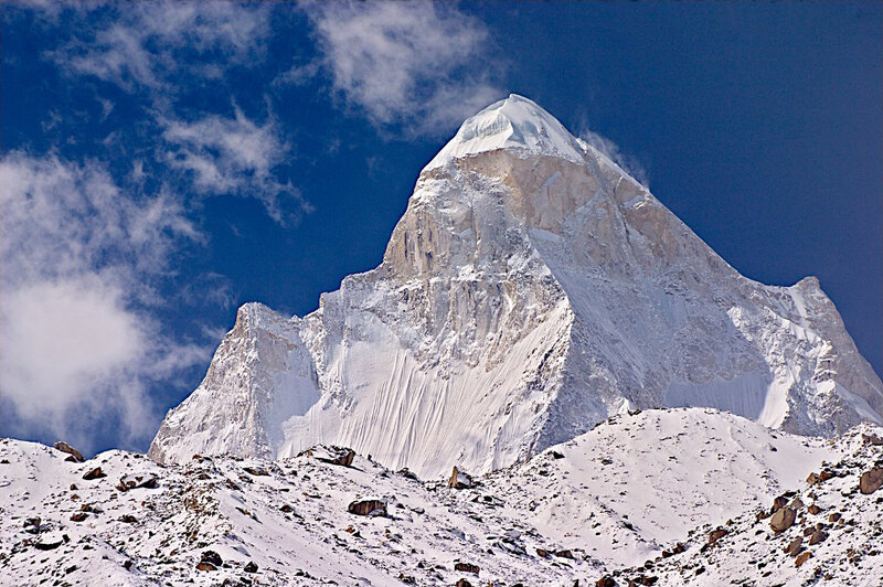 Snow-covered Mountain Peak — Blue, Dramatic, Afternoon, Photograph, Snow, Sky, Rocks