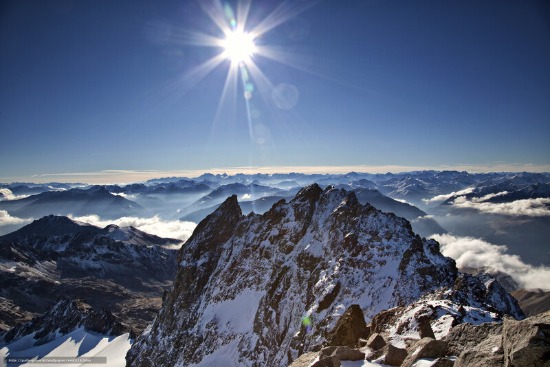 Snow-covered Mountain Peak — Blue, Dramatic, Afternoon, Photograph, Sun, Clouds