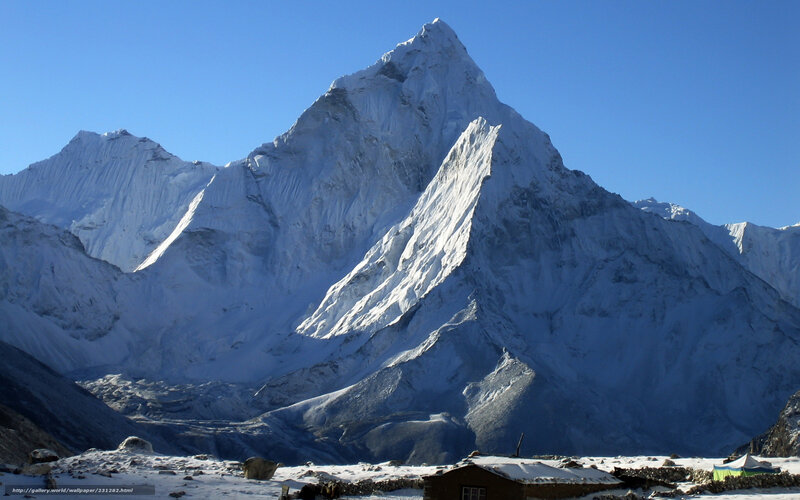 Snow-covered Mountain Peak — Blue, Dramatic, Afternoon, Photograph, Tent