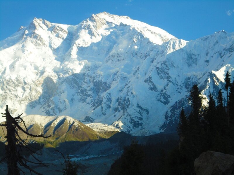 Snow-covered Mountain Peak — Blue, Dramatic, Afternoon, Photograph, Trees