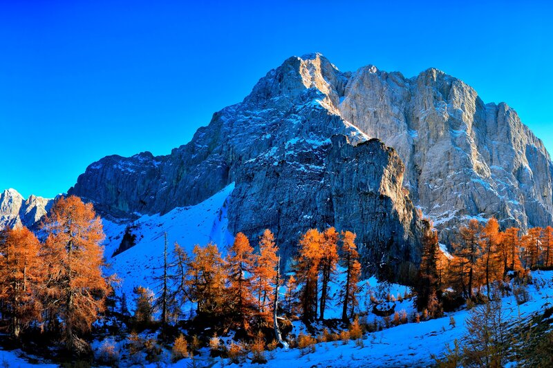 Snow-covered Mountain Peak — Blue, Dramatic, Autumn