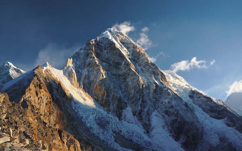 Snow-covered Mountain Peak — Blue, Dramatic, Morning, Photograph, Sky