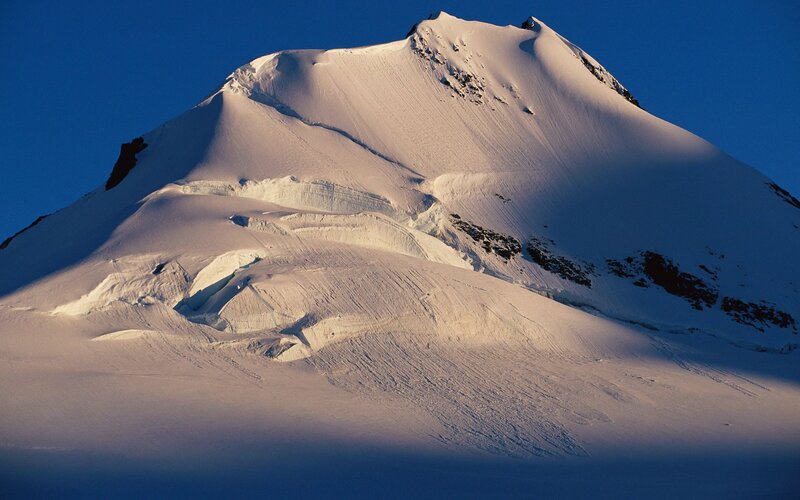 Snow-covered Mountain Peak — Blue, Dramatic, Morning, Photograph, Snow