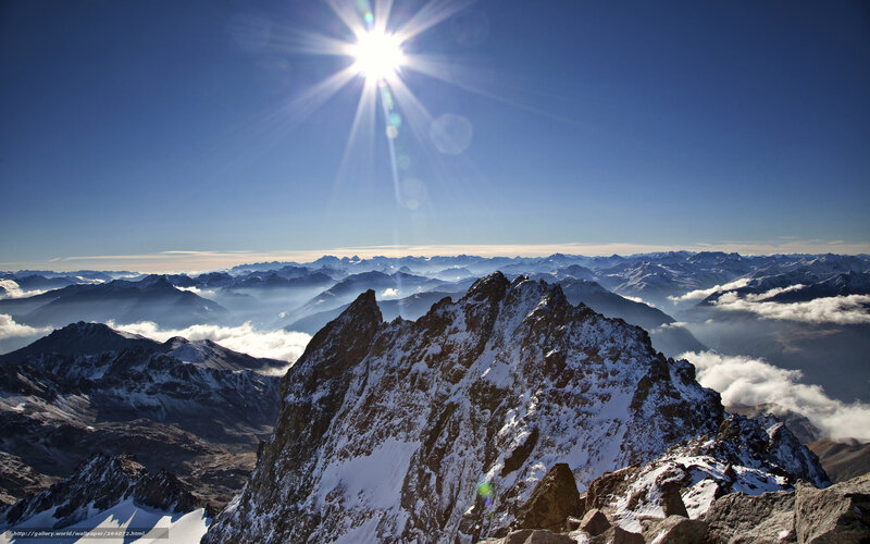 Snow-covered Mountain Peak — Blue, Dramatic, Morning, Photograph, Sun, Clouds, Mountain Range