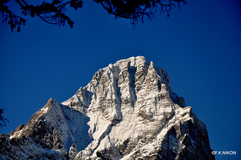 Snow-covered Mountain Peak — Blue, Dramatic, Morning, Photograph