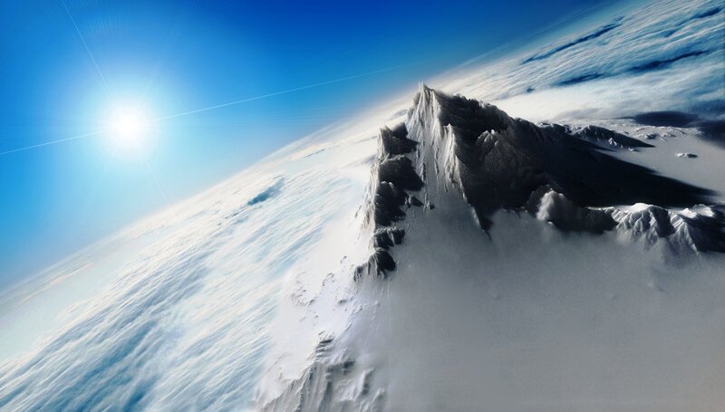 Snow-covered Mountain Peak — Blue, Dramatic, Morning