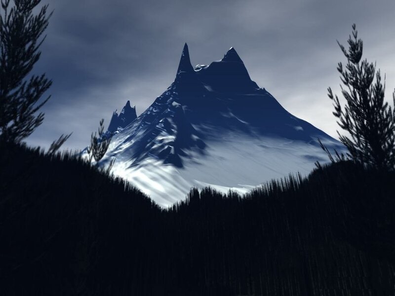 Snow-covered Mountain Peak — Blue, Dramatic, Night, 3d Render