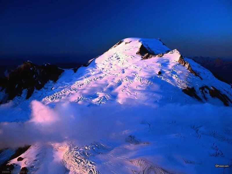 Snow-covered Mountain Peak — Blue, Dramatic, Night, Photograph, Snow, Clouds