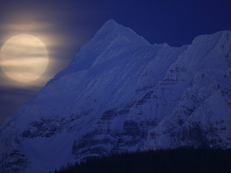 Snow-covered Mountain Peak — Blue, Dramatic, Night