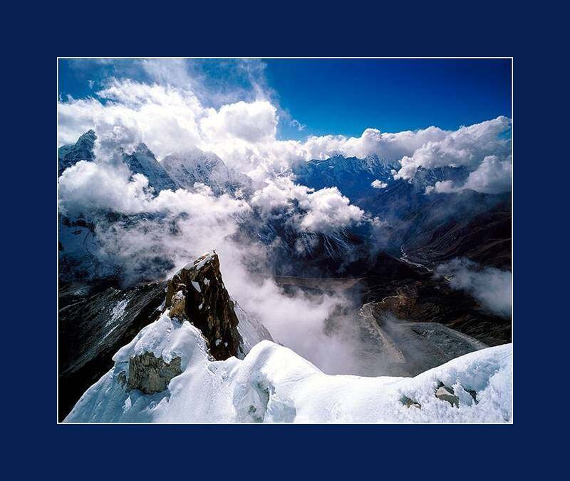 Snow-covered Mountain Peak — Blue, Dramatic, Photograph, Clouds, Mountains, Rock