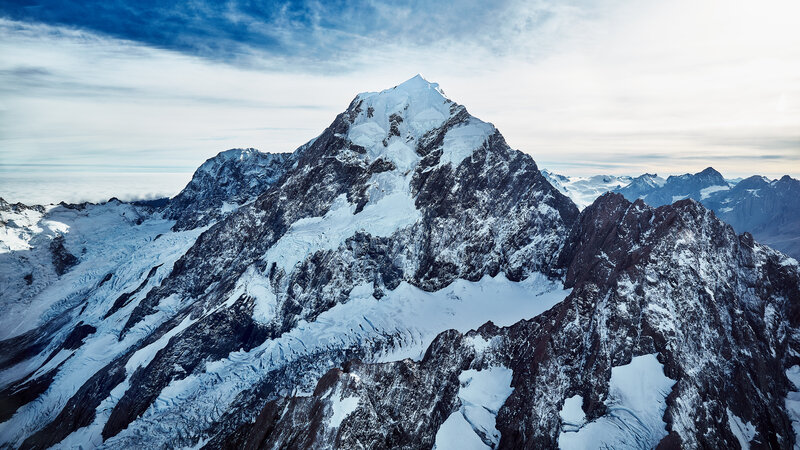 Snow-covered Mountain Peak — Blue, Dramatic, Photograph, Mountains