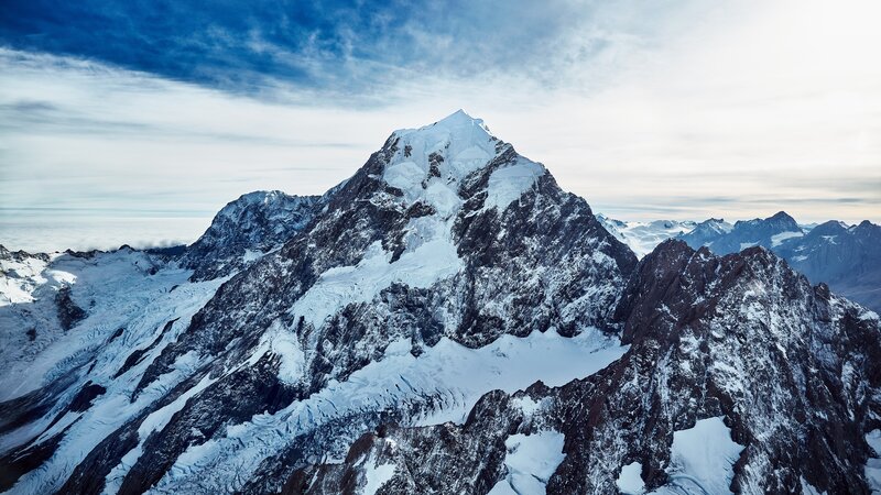Snow-covered Mountain Peak — Blue, Dramatic, Photograph, Snow, Clouds