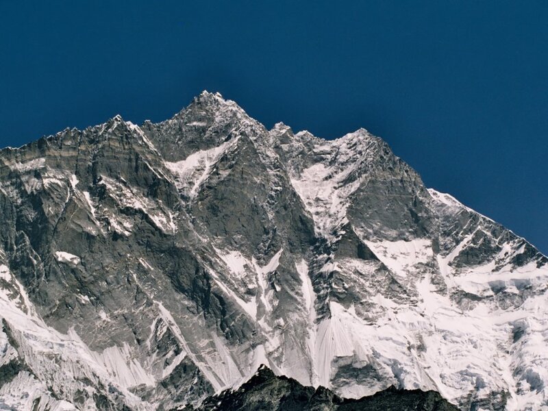 Snow-covered Mountain Peak — Blue, Dramatic, Photograph, Snow, Sky, White, Gray