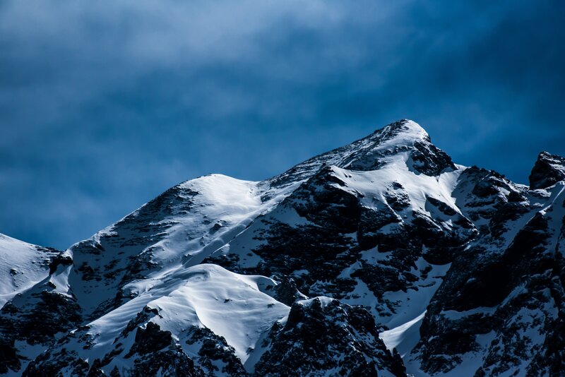 Snow-covered Mountain Peak — Blue, Dramatic, Photograph, Snow