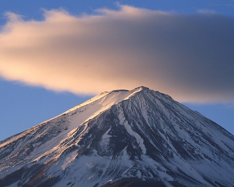Snow-covered Mountain Peak — Blue, Dramatic, Sunrise, Photograph, Clouds, Sky, White, Gray