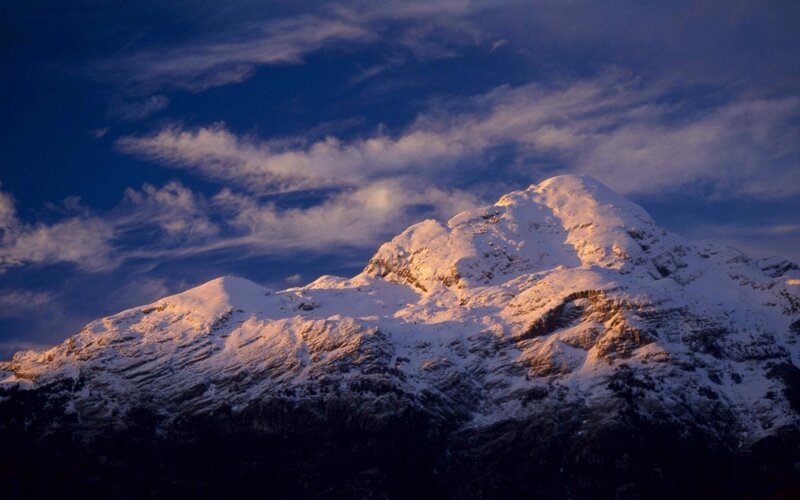 Snow-covered Mountain Peak — Blue, Dramatic, Sunrise