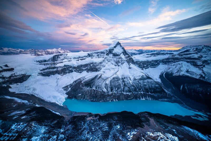 Snow-covered Mountain Peak — Blue, Dramatic, Sunset, Photograph, Glacier