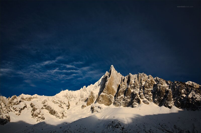 Snow-covered Mountain Peak — Blue, Dramatic, Sunset, Photograph, Snow, Sky, White, Gray