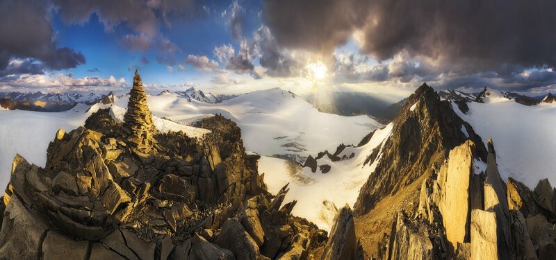 Snow-covered Mountain Peak — Blue, Dramatic, Sunset, Photograph, Snow