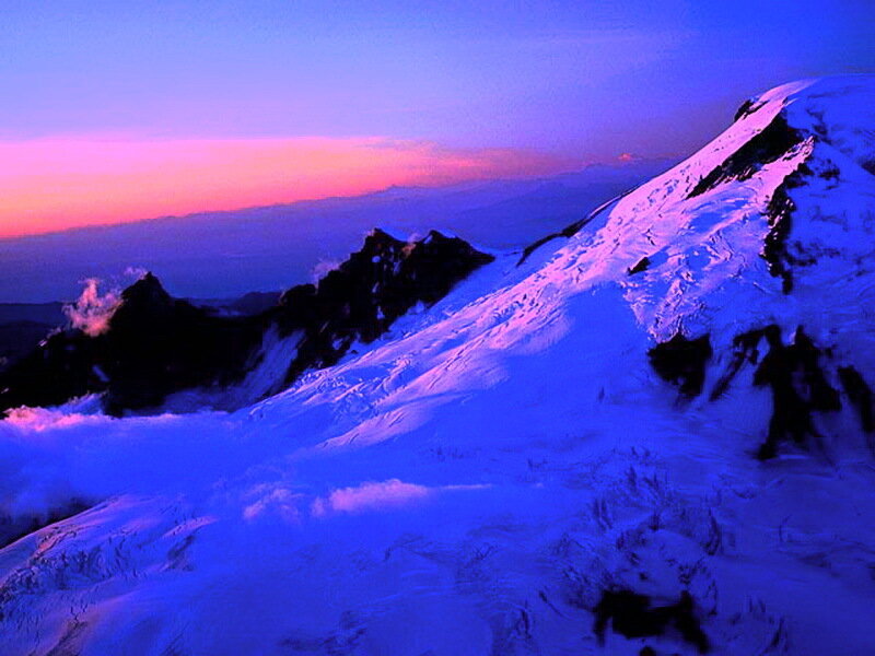 Snow-covered Mountain Peak — Blue, Dramatic, Sunset