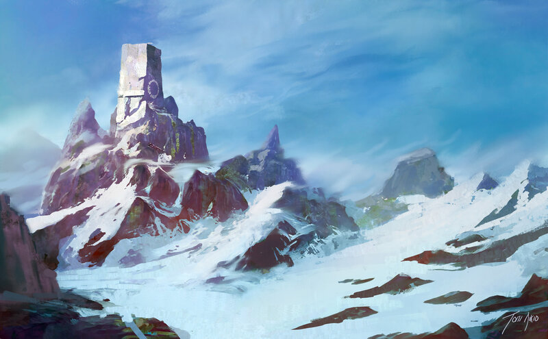 Snow-covered Mountain Peak — Blue, Dramatic, Winter, Digital Art