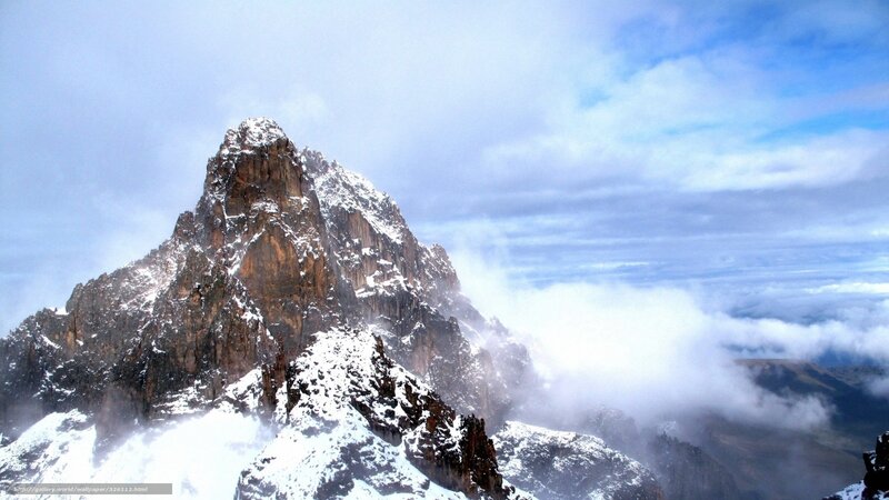 Snow-covered Mountain Peak — Blue, Dramatic, Winter, Photograph, Clouds, Rock