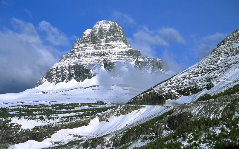 Snow-covered Mountain Peak — Blue, Dramatic, Winter, Photograph, Snow, Clouds