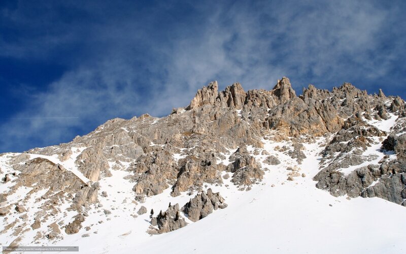 Snow-covered Mountain Peak — Blue, Dramatic, Winter, Photograph, Snow, Sky