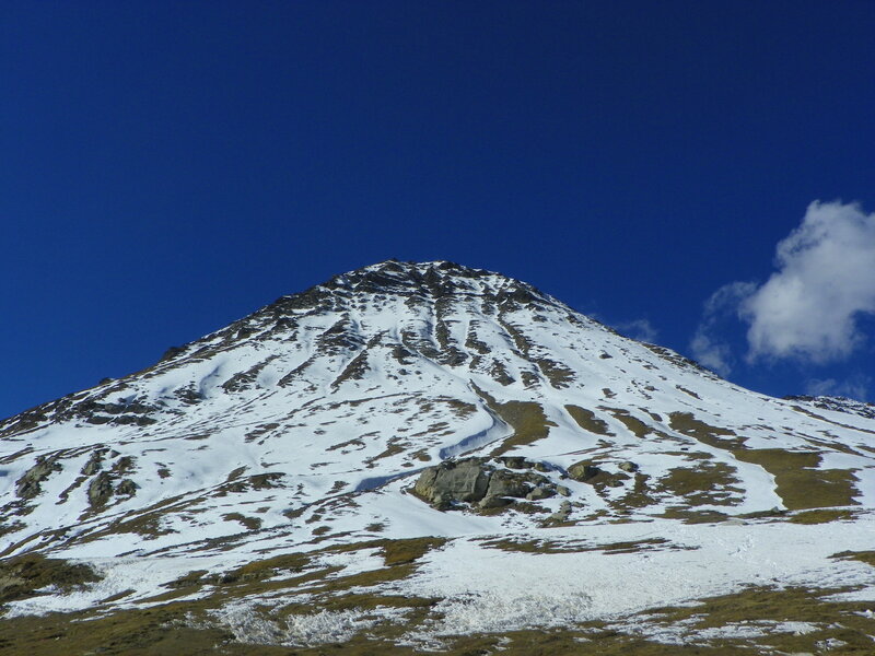 Snow-covered Mountain Peak — Blue, Serene, Afternoon