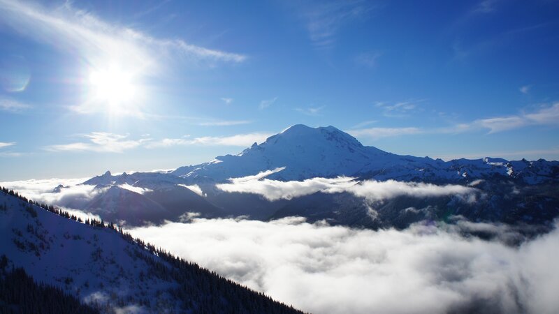 Snow-covered Mountain Peak — Blue, Serene, Morning, Photograph, Sun