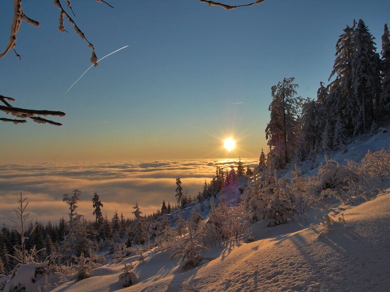 Snow-covered Mountain Peak — Blue, Serene, Sunrise