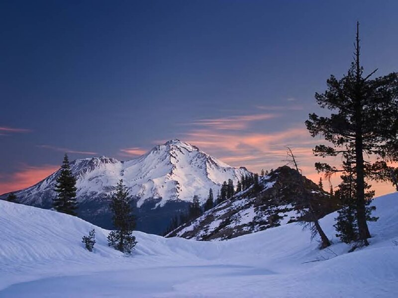 Snow-covered Mountain Peak — Blue, Serene, Sunset