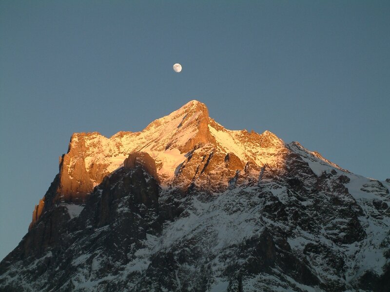 Snow-covered Mountain Peak — Blue, Serene
