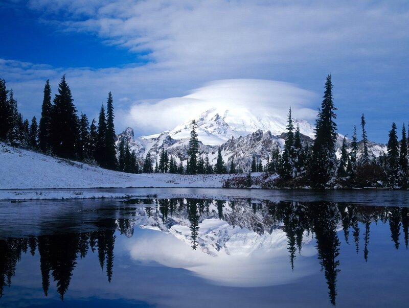 Snow-covered Mountain Peak — Blue, Serene, Winter, Photograph