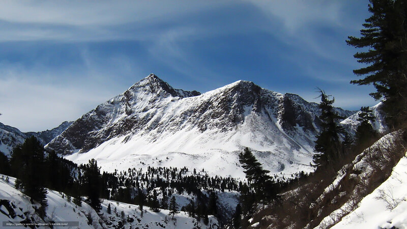 Snow-covered Mountain Peak — Blue, Serene, Winter, Photograph, Trees, Sky, Valley
