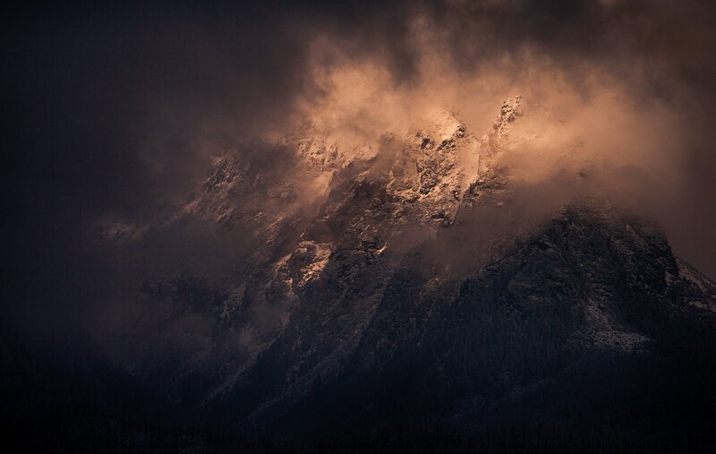 Snow-covered Mountain Peak — Brown, Dramatic, Night